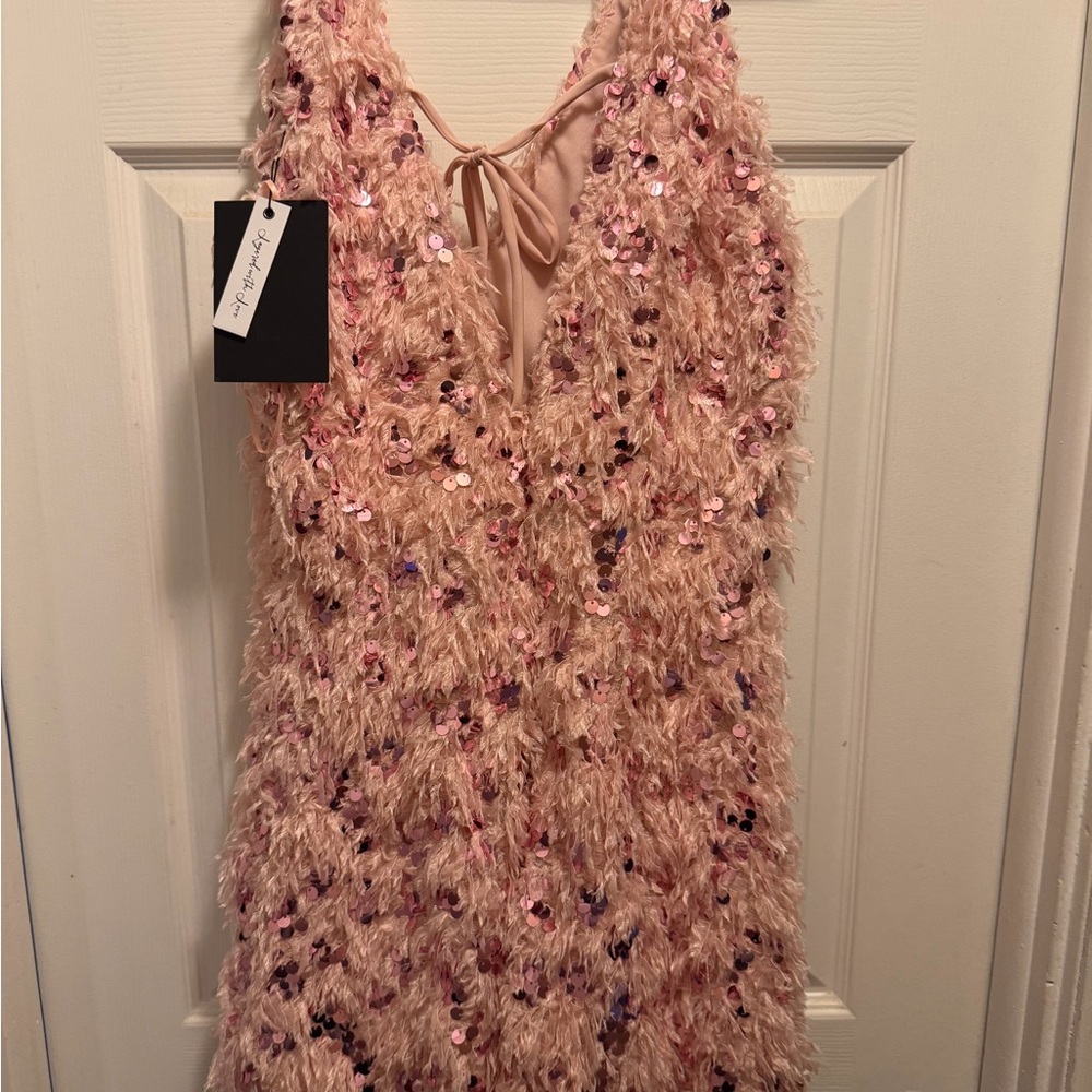 Layered With Love Misa Feather Sequin V-Neck Sleeveless Mini Dress